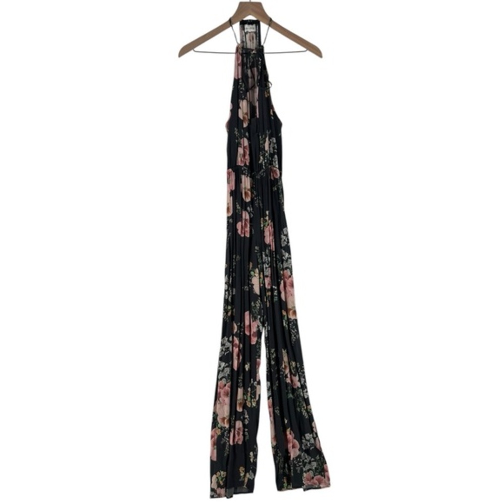 Roe + May‎ Floral Print Crepe Halter Tie Neck Wide Leg Jumpsuit